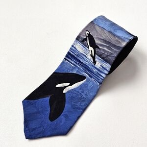 Endangered Species Orca Killer Whale 100% Silk Tie Ocean Novelty Vintage Tie